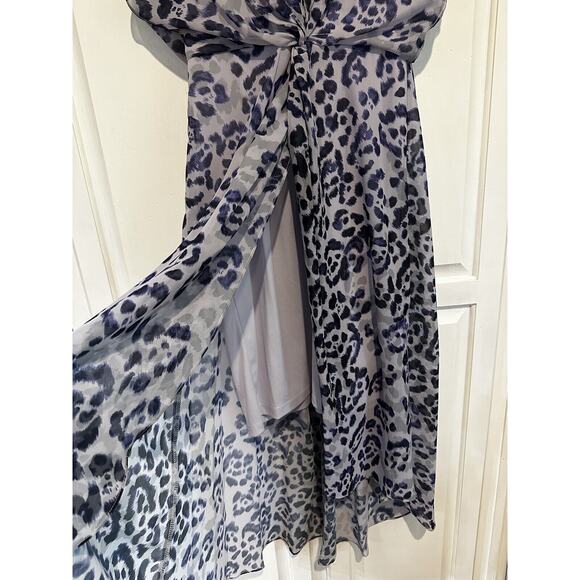 Adrianna Papell Twist Dress High Low Leopard Watercolor Size 2 Purple - Picture 5 of 13